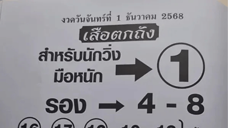 เลขเด็ดเสือตกถังมาแล้ว! งวด 1 ธันวาคม 2568 จัดหนักเลขเด่น-เลขรองครบชุด